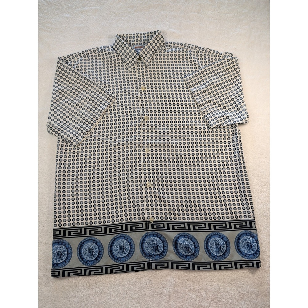 Hip Hop History Collection Mens XL Medusa Greek Key Border Print Button Up Shirt